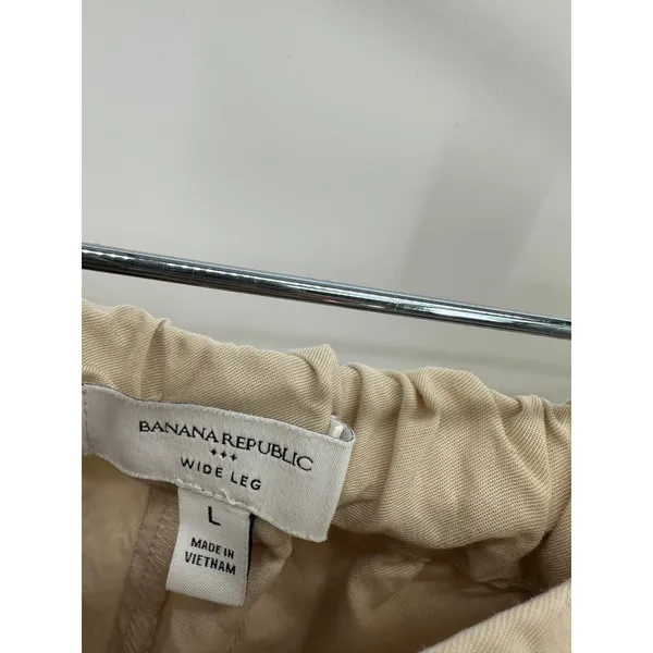 Banana Republic‎ Beige Tencel Wide Leg Pants High Rise Elastic Back Womens Large - Image 5