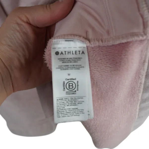 Athleta Womens Cozy Karma Pink‎ Quarter Zip Pink Fleece-Lined Hoodie Sz M - Image 3