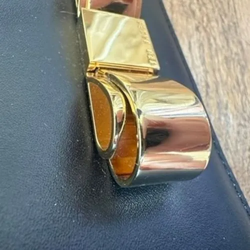 Ted Baker London Black Leather Matinee Wallet Gold Metal Bow Flap Long Clutch - Image 7