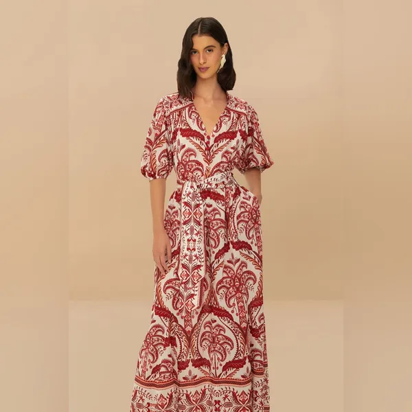 FARM RIO Off-White Green Floral Cascade Lenzing Ecovero mid Dress, small, $280 - Image 3
