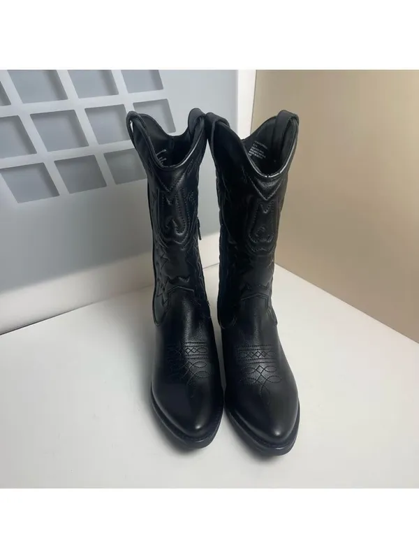 Steve Madden HAYWARD BLACK LEATHER boots Western Cowboy Boots Cowgirl Sz 6.5 - Image 5