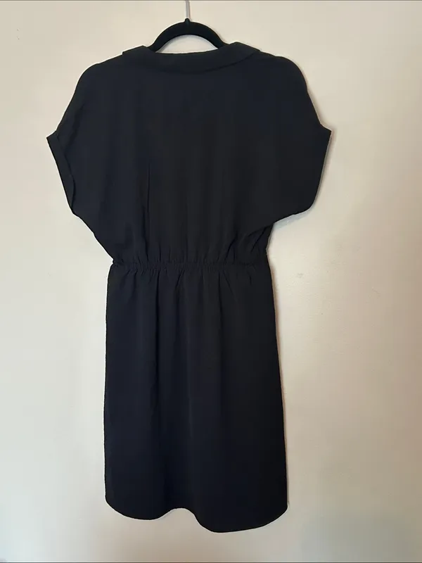 Lucky Brand Black Collared Short Sleeve Drawstring Mini Dress - Image 3