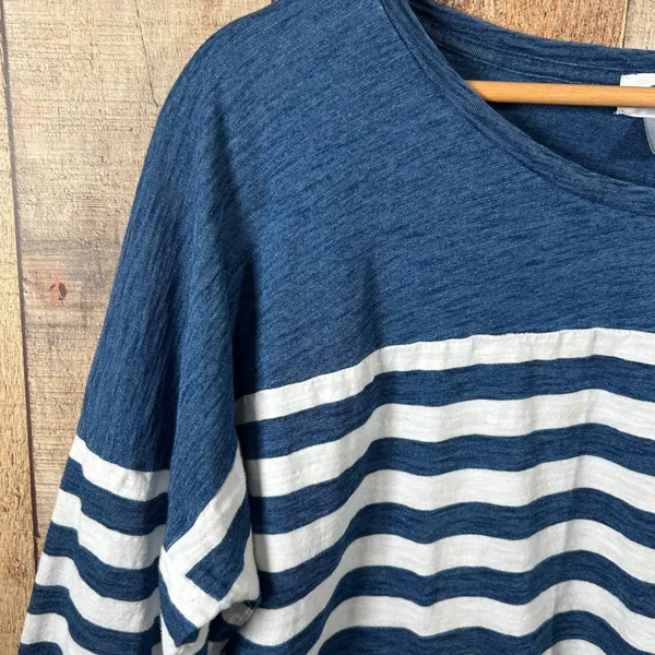 Old Navy Blue White Striped Knit Top XL Oversized Casual Coastal Nautical 3/4 - Image 2
