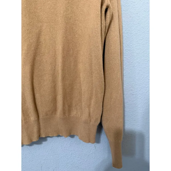 Wool Women Camel Knit Sweater M Tan V-Neck Long Sleeve Classic Minimalist Preppy - Image 9