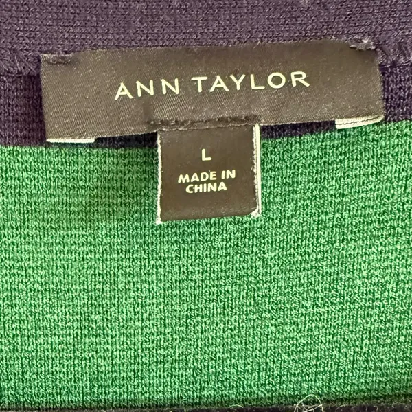 ANN TAYLOR Green and Navy Striped Sweater Women’s Size large - Image 3