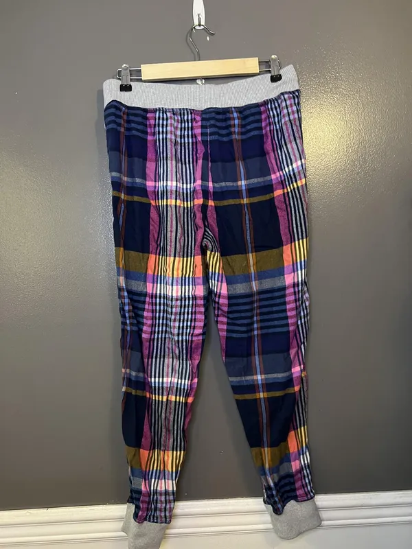 Aerie Pants Womens Small Multicolor Plaid Lounge Jogger Drawstring Cuffed Sleep - Image 4