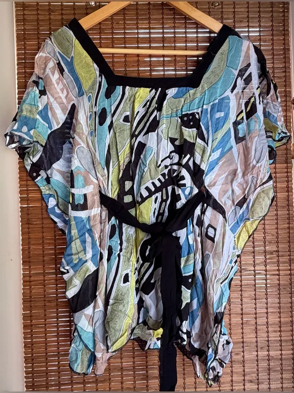 Vintage Lola P Y2K Abstract Belted Split Sleeve Tunic Top Small - Image 2