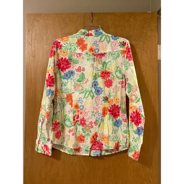 Izod Womens Floral Snap Front Long Sleeve Cotton Shirt Tropical Multi Color LG - Image 2