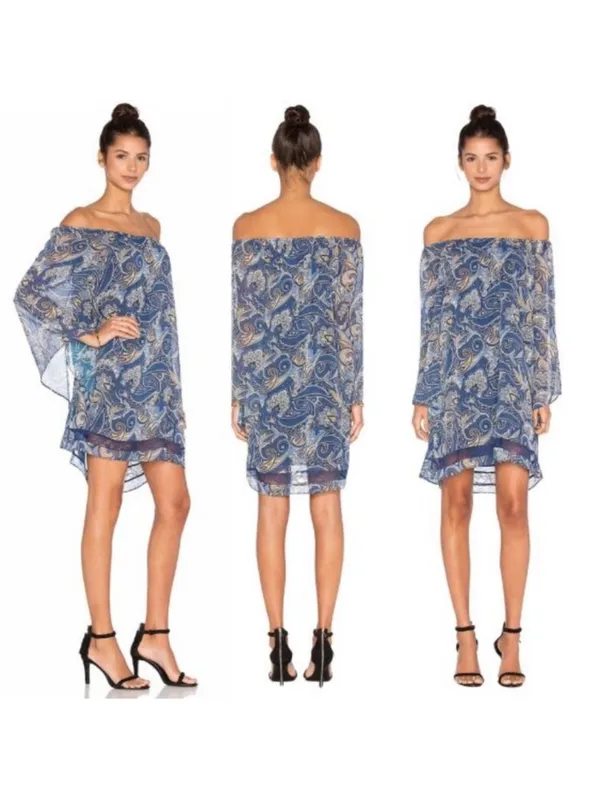 Alice + Olivia Cari Mosaic Paisley Flowy Sleeve Off The Shoulder Mini Dress Sz M - Image 2