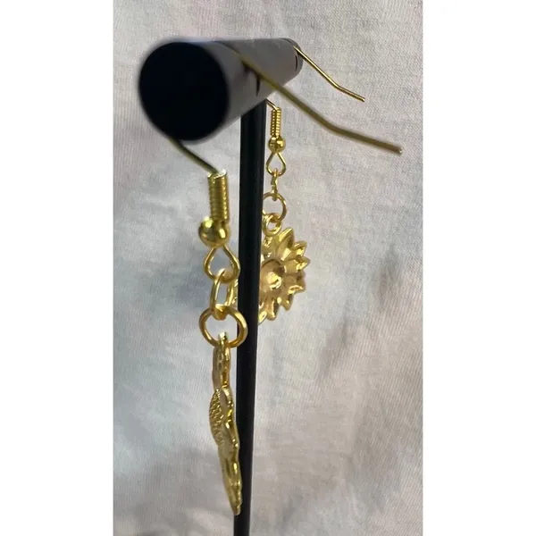 Handmade Shiny Gold Dangly Sunflower Earrings - Image 3