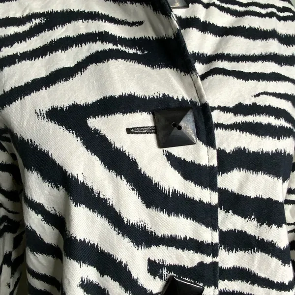 Painted Pony Black White Zebra Print Leopard Cuffs Button Up Stylish Jacket S - Image 3