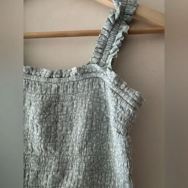 Abercrombie & Fitch Blue and White Smocked Polka Dot Crop Top‎ - Image 2