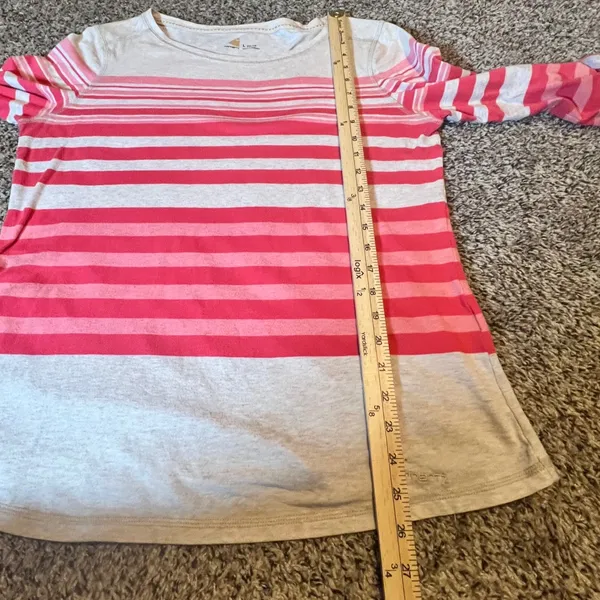 Carhartt‎ Womens Pink Striped Roll Tab Long Sleeve Shirt Size L 12-14 Casual Top - Image 5