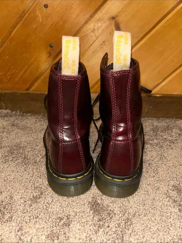 Dr Martens vegan 1460 cherry red Cambridge brush OG lace up unisex boots - Image 9