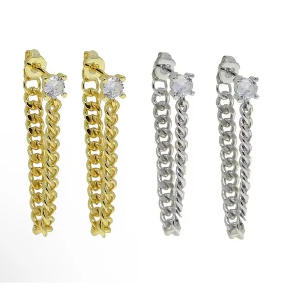 Solitaire‎ Curb Chain Drop Earrings | Yellow Gold Filled - Image 2