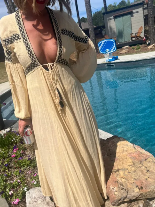 RAGA Montana Plunge Maxi Dress in Light Yellow Size Small - Image 2