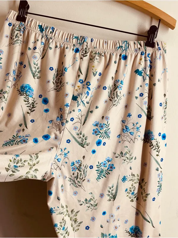 Ekouaer Floral Cropped Lounge Pants Size XL Yellow / Beige / Blue Botanical - Image 5