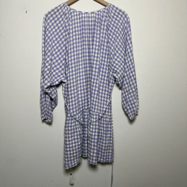 L Space Women Cotton Park Slope Gingham Vida Dress Medium Purple Tassel Tie - Image 3