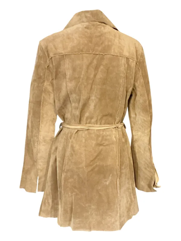 Arden B. Vintage Y2K Tan Suede Leather Fringe Belted Jacket Coat – Women’s Size Large - Image 2