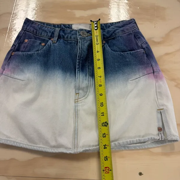 One‎ Teaspoon Dip Dye Denim Mini Skirt Blue White Mid Rise Size 25 - Image 14