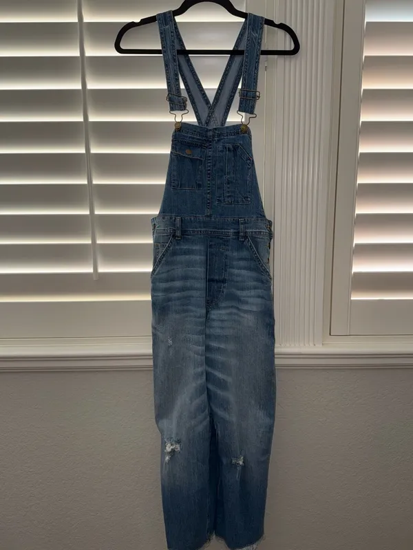 Anthropologie Pilcro Relaxed Denim Overalls 25 Distressed Raw Hem Light Wash - Image 3