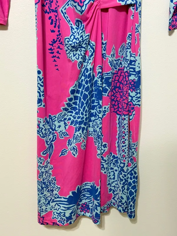 Lilly Pulitzer Yvette Pink/Blue wrap dress size medium tropical - Image 5