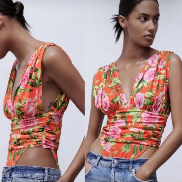 NWT ZARA Floral Print Bodysuit Size Small - Image 16