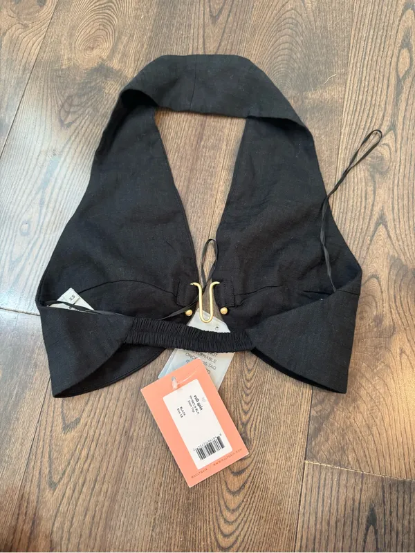 Cult Gaia Black Halter Crop Top with Gold Hardware NWT XS - Image 3