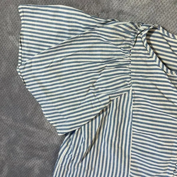 Madewell Courtyard Striped Puff Sleeve Peplum Blouse Medium Blue White Button Fr - Image 5
