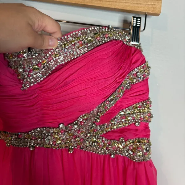 Sherri Hill bright pink embellished strapless formal dress - Image 2