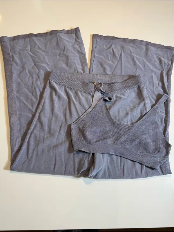 Free‎ People Show Off Set Pewter Gray Knit Bralette Wide Leg Pants Size M - Image 4