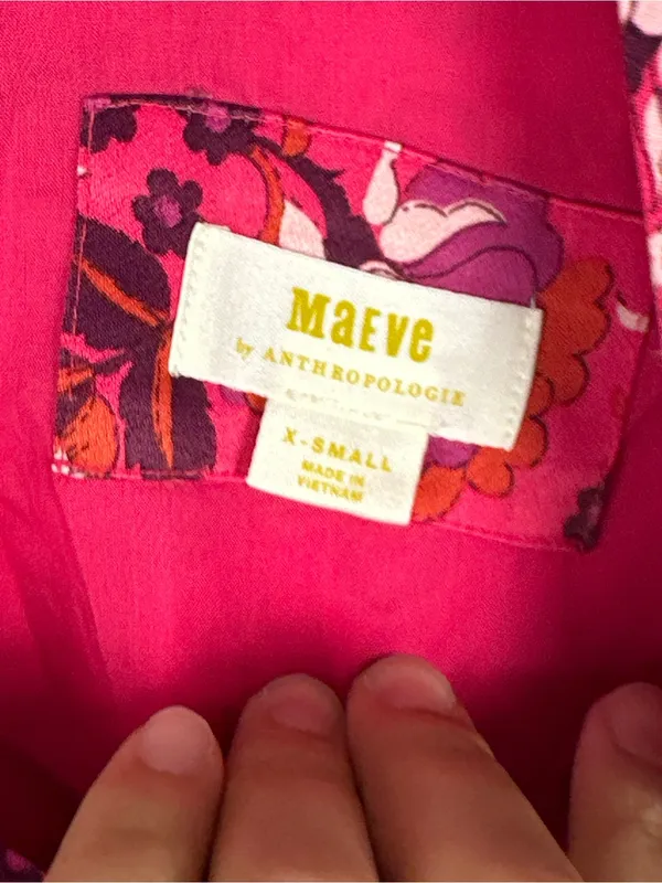 Anthropologie Maeve Pink Satin Floral Wrap Midi Dress Women’s Sz XS - Image 3