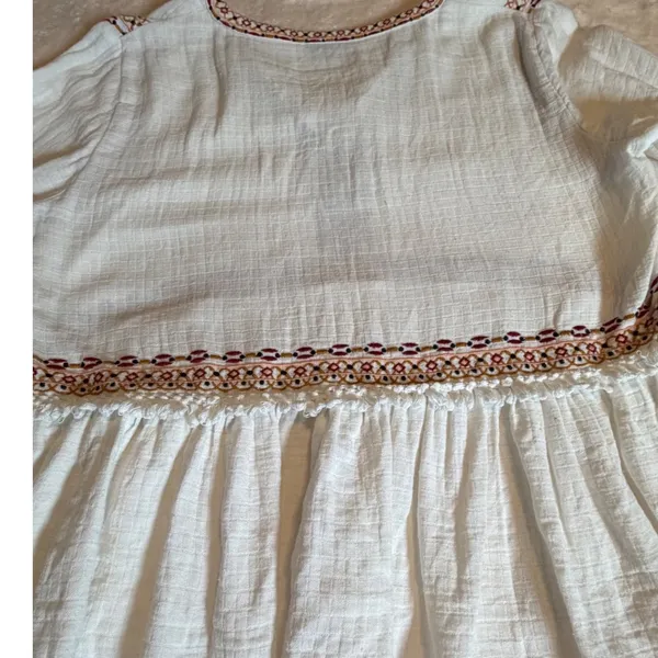 Topshop Ivory Embroidered Boho Peasant Blouse Babydoll Fringe Top US 12 - Image 13