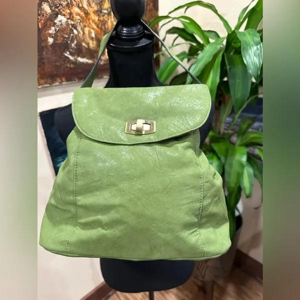 Bueno Lime Green Faux Leather Convertible Backpack Shoulder Bag Boho Chic Large - Image 2