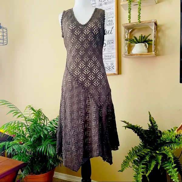 Nic + Zoe First Bloom Dark Truffle Brown Lace Overlay Dress XS - Image 13