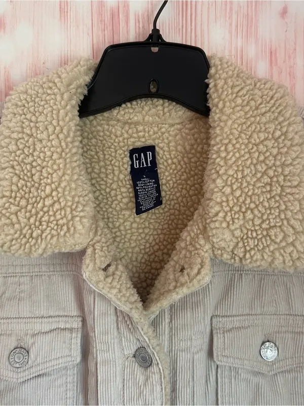 Gap Cream Sherpa Lined Corduroy Button Front Trucker Jacket Size L - Image 3