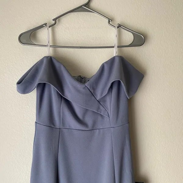 Lulus Off The Shoulder‎ Maxi Dress Slate Blue Flowy Slit sz S Formal NWT - Image 4