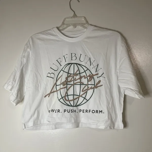 Buffbunny Lifting Club Crop crew neck Tee in White size medium - Image 2