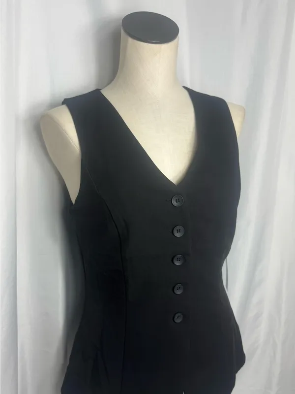 Black Button Front V-neck Sleeveless casual business Tailored Vest Top M NWT - Image 4