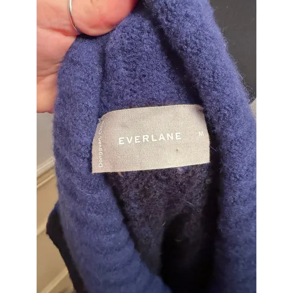 Everlane Luxe Teddy Oversized Half-Zip Bib Sweater Black Ocean Blue Chunky Knit - Image 7