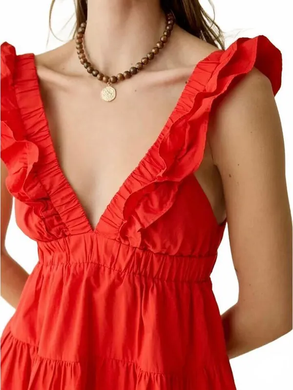 Urban Outfitters Kimchi Blue Main Stage Tiered Ruffle Mini Dress Red Small - Image 5