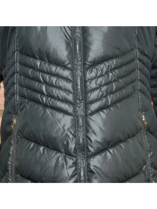 Gallery New York Womens L Long Maxi Puffer Coat Black Faux Fur Hood Quilted - Image 4