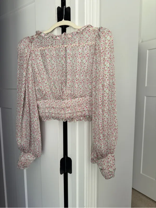 For love and‎ lemons Natalie crop top pink floral long sleeve blouse - Image 6