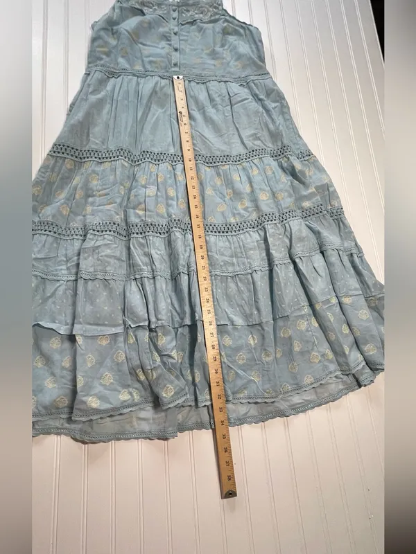 Pilcro By Anthropologie Citrus Fruit Ruffled Eyelet Midi‎ Dress | Blue | Size L - Image 7