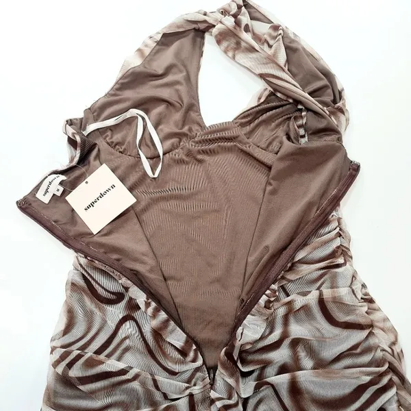 Superdown Kasey Mesh Mini Dress in Brown Medium - Image 8