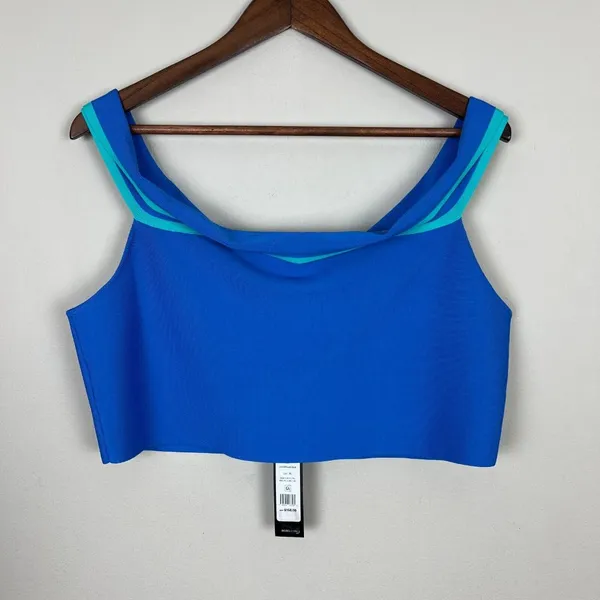 BCBG MAXAZRIA Top Womens XL Blue‎ Off The Shoulder Cropped Stretch Knit New NWT - Image 3