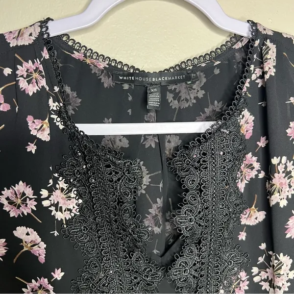 WHBM Dark Floral Whimsigoth Dandelion Scalloped Trim Lace Sheer‎ Chiffon Tank - Image 3