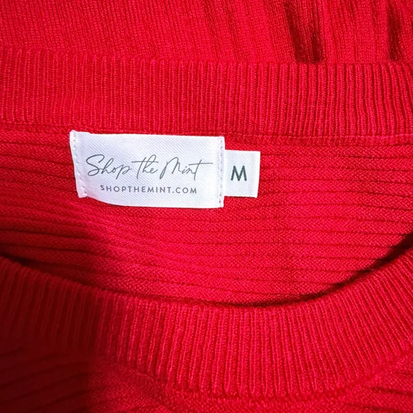 Shop The Mint Red Ruffle Shoulder Ribbed Knit Balloon Sleeve‎ Sweater Medium - Image 6