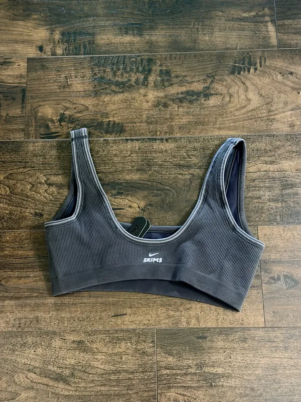 NWT Nike x Skims Ribbed Seamless Micro Scoop Bra - Obsidian/Armor - Image 3