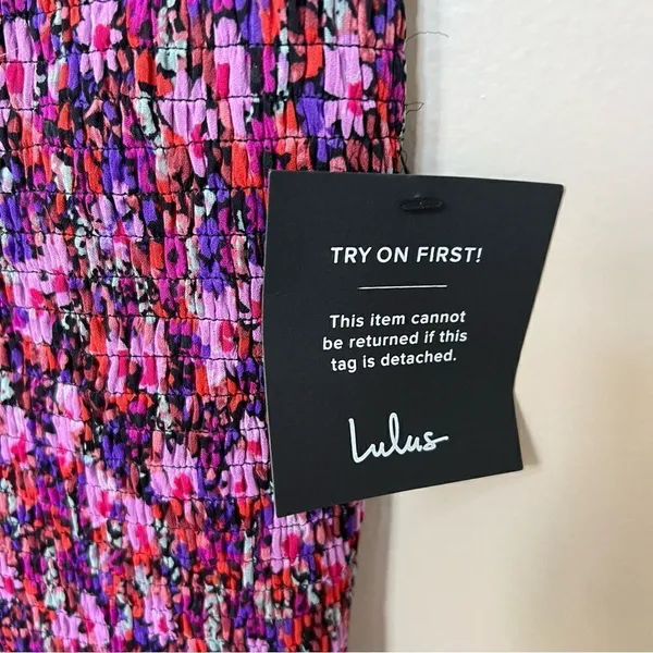 Lulu’s NWT Pink and Purple Floral Smocked Skirt Size XS - Image 3